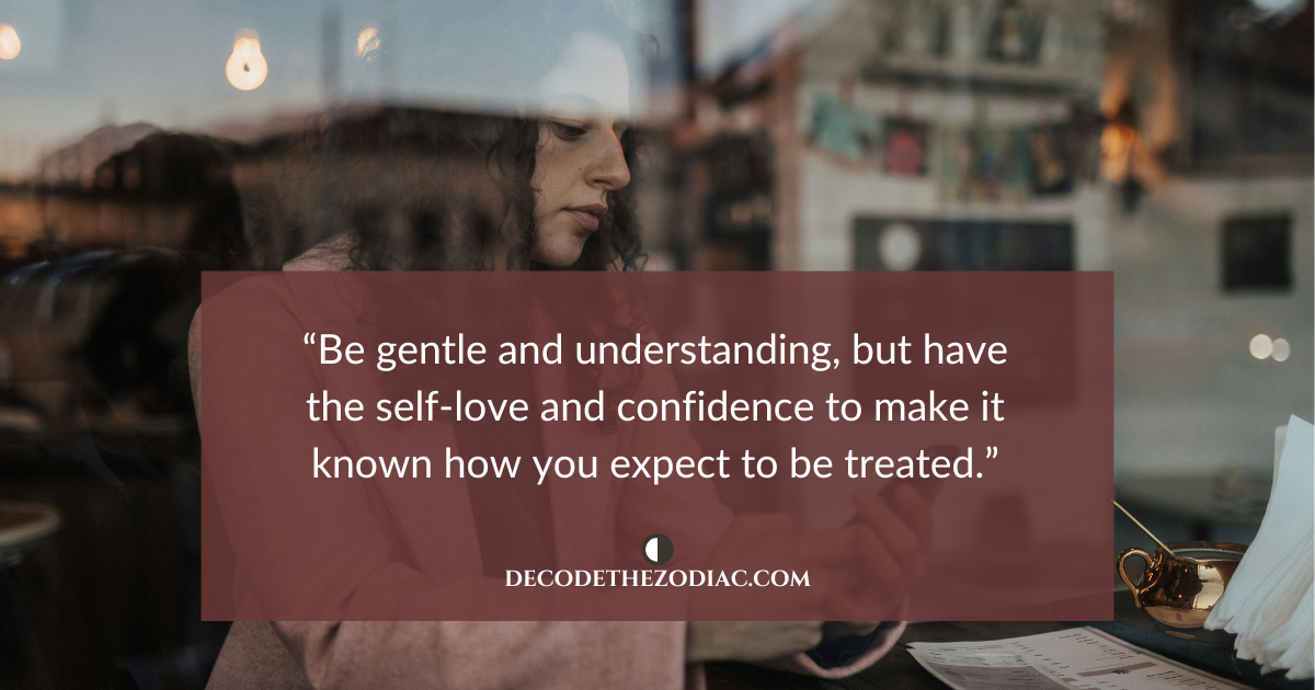 Woman texting with a quote about reaching out to a Cancer man firmly but gently when he's hot and cold with you